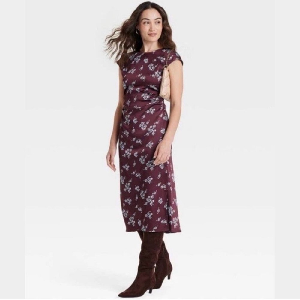 a new day Burgundy Floral Maxi Dress with Side Slit